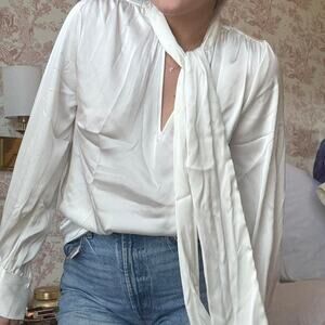NEW WITH TAGS H and M White tie satin blouse, size medium